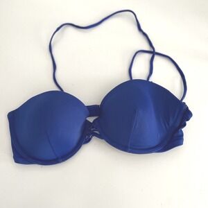 Victorias Secret Royal Blue Push Up Bikini Top Strappy Underwire 32D Halter Swim